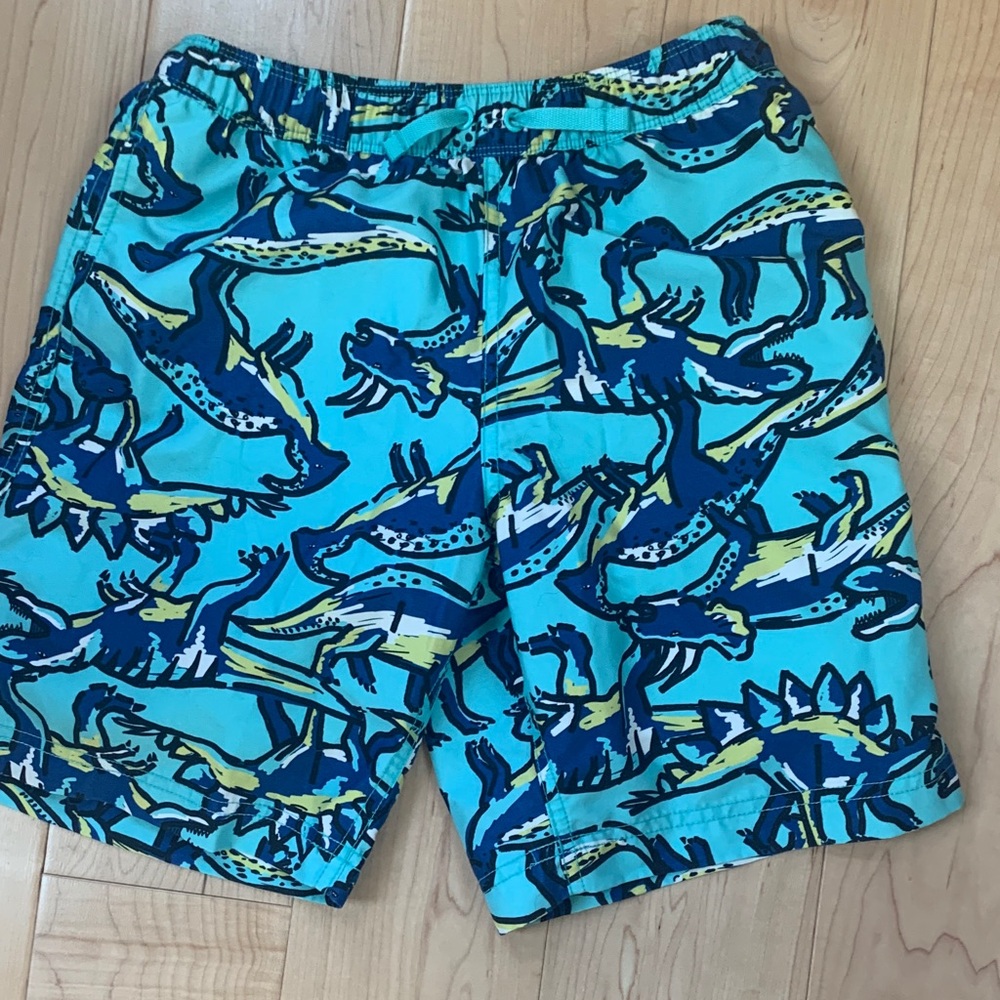 Hanna Andersson Kids Swim Trunks - Turquoise Dinosaur Print size 150/12